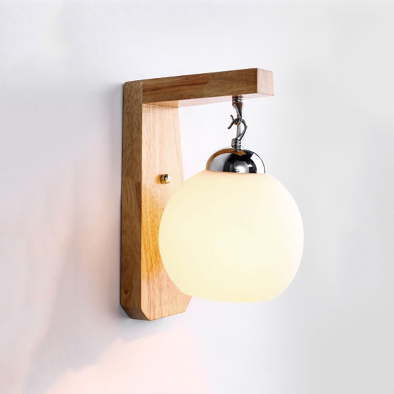 Contemporary Glass Vanity Light Simple Wooden Wall Light Sconce for Bathroom