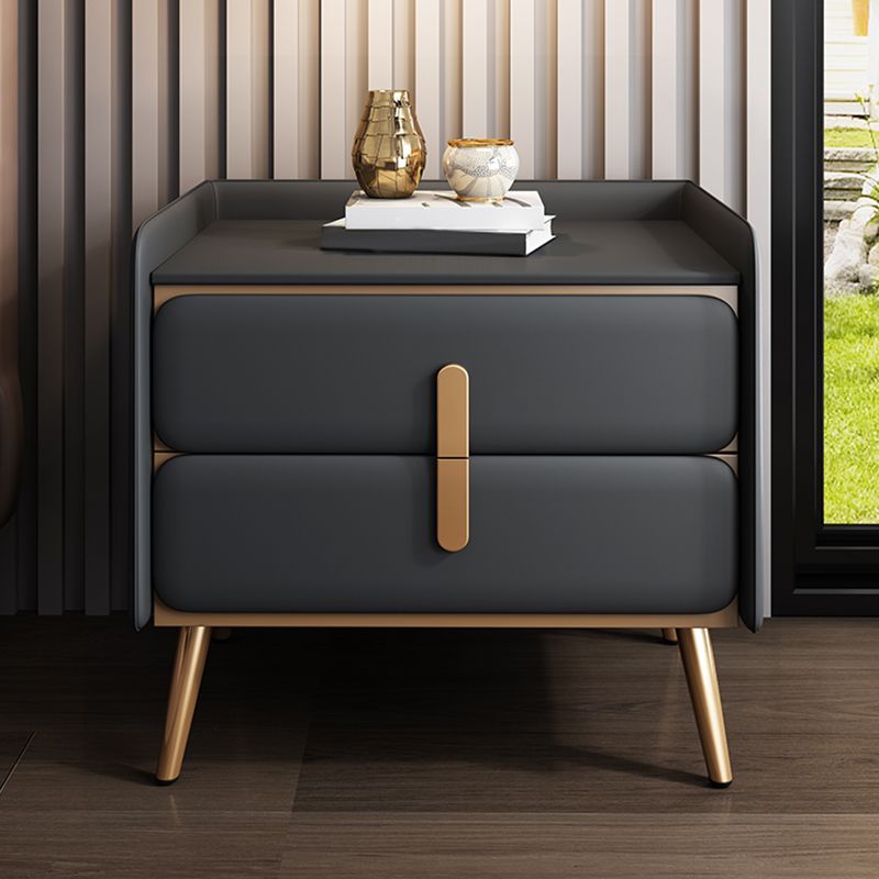 Modern Drawer Storage Bedside Cabinet Pine and Faux Leather Night Table for Bedroom