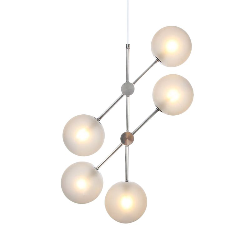 Modern Globe Chandelier Lighting Textured White Glass 5 Bulbs Bedroom Ceiling Suspension Lamp