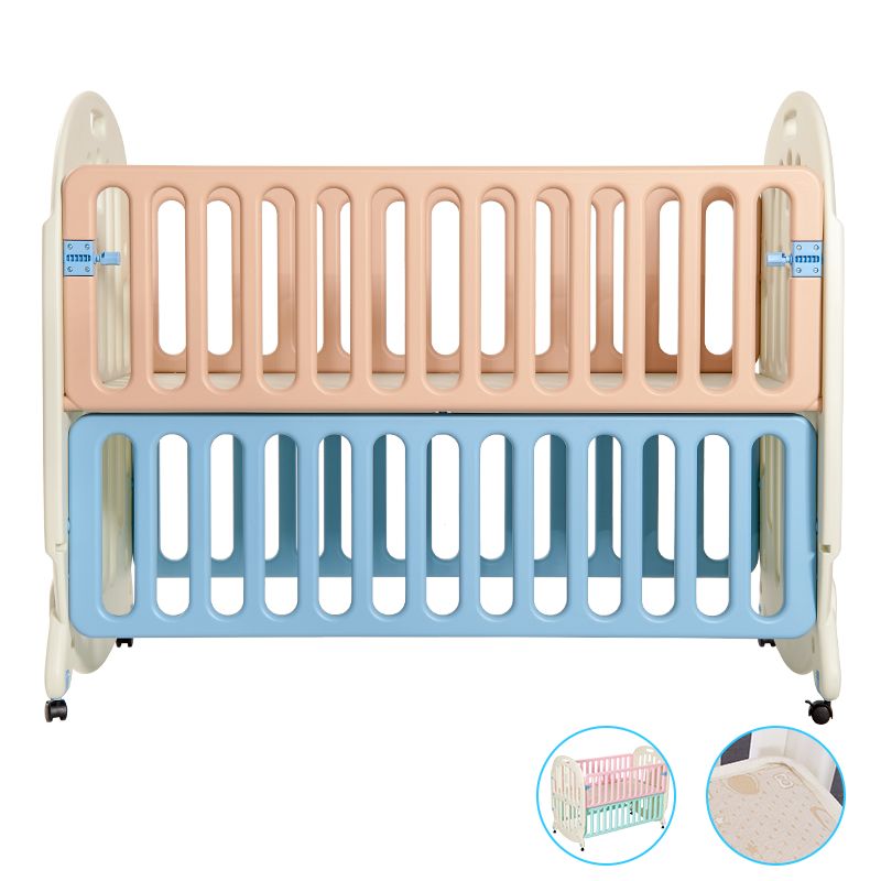 Modern Style Plastic Crib Home 4-In-1 Convertible Crib with Casters