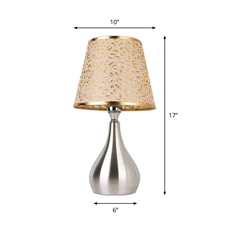 Tapered Table Light Modern Fabric Single Nickel Nightstand Lamp with Cloud/Geometric/Flower Pattern