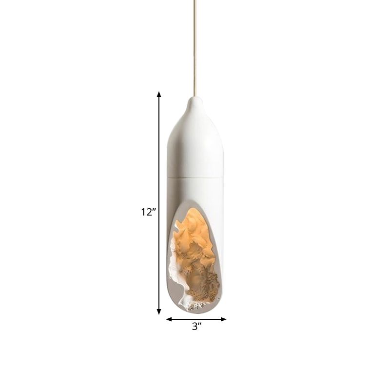 Pill-Shaped Resin Hanging Ceiling Light Farmhouse 1 Light Dining Room Pendant Lamp in White with Hollow-out Design