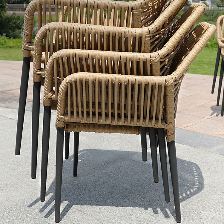 Natural Outdoors Dining Chairs with Aluminum Base and Faux Rattan Arms