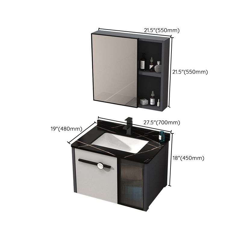 Metal Base Modern Bathroom Vanity Single Rectangular Wall Mount Vanity Set