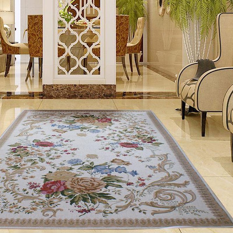 Traditional Blossom Pattern Rug Khaki Retro Rug Polyester Washable Pet Friendly Anti-Slip Backing Area Rug for Living Room