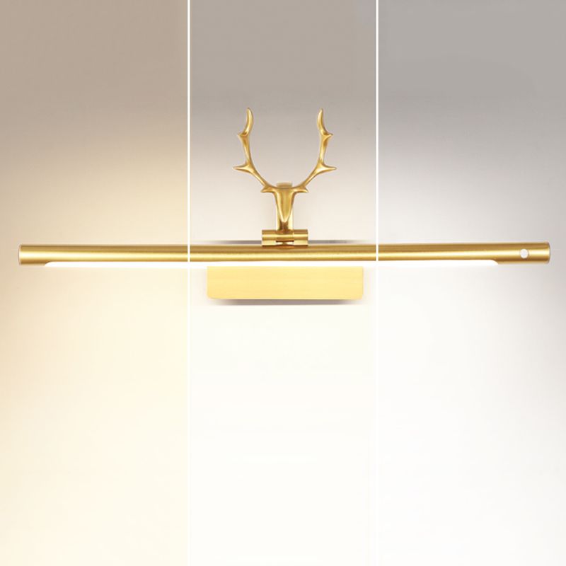 Modern Minimalist Style Cylinder Wall Mounted Light Fixture Copper Flush Mount Wall Sconce with Antlers for Bathroom