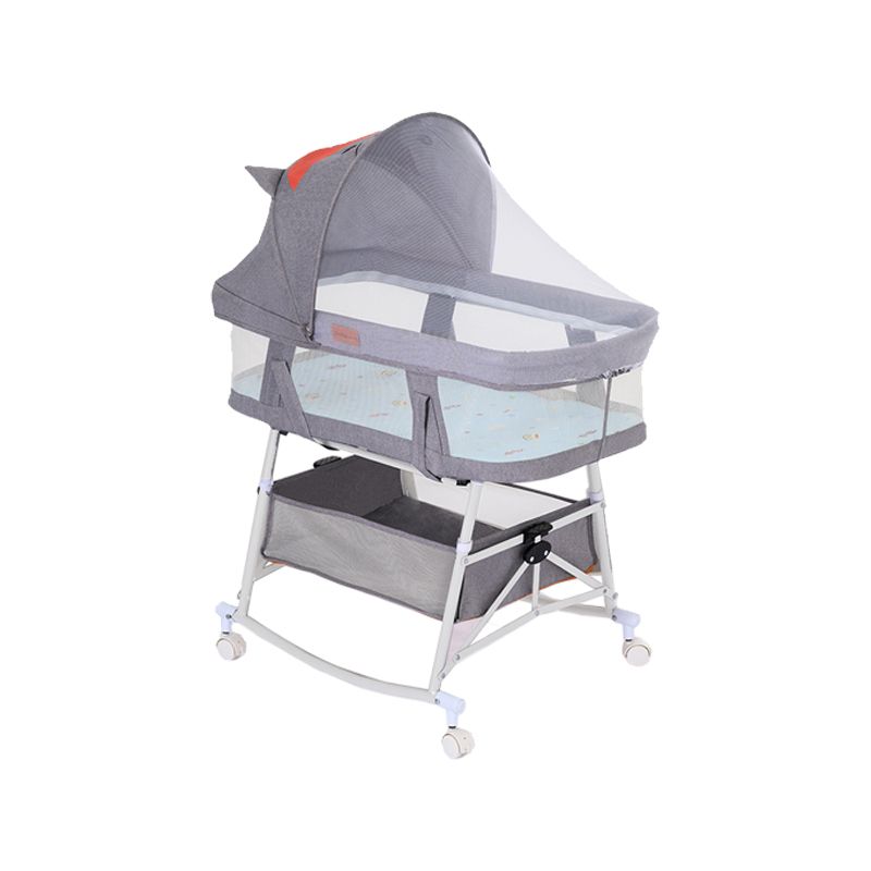 Contemporary Gliding Crib Cradle Metal Bedside Bassinet With Storage Basket