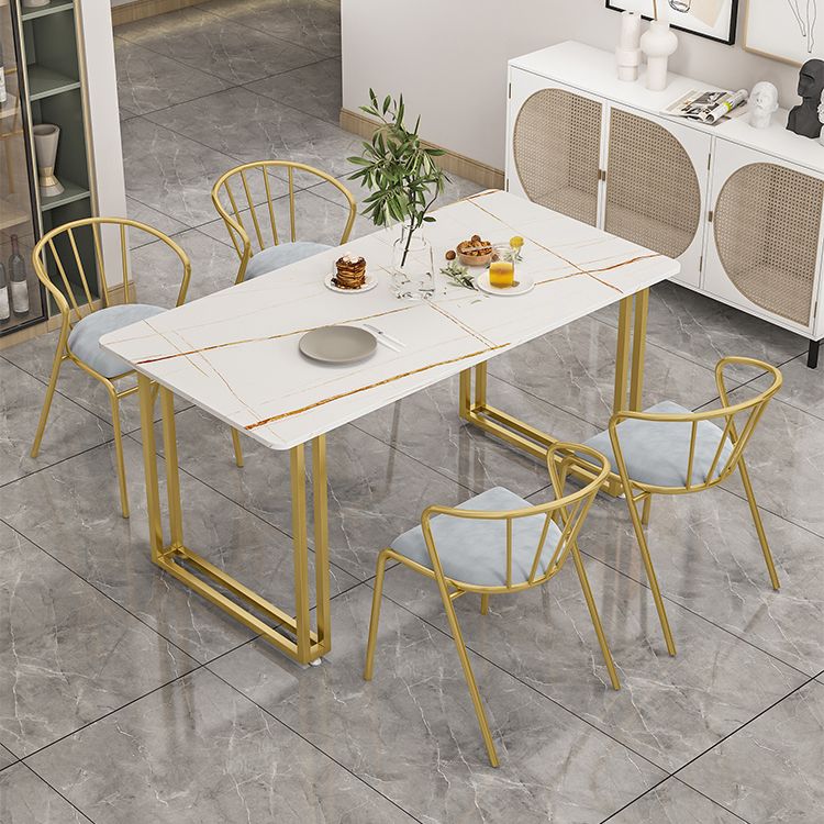 Traditional Luxury Dining Table Sintered Stone Table with Gold Frame