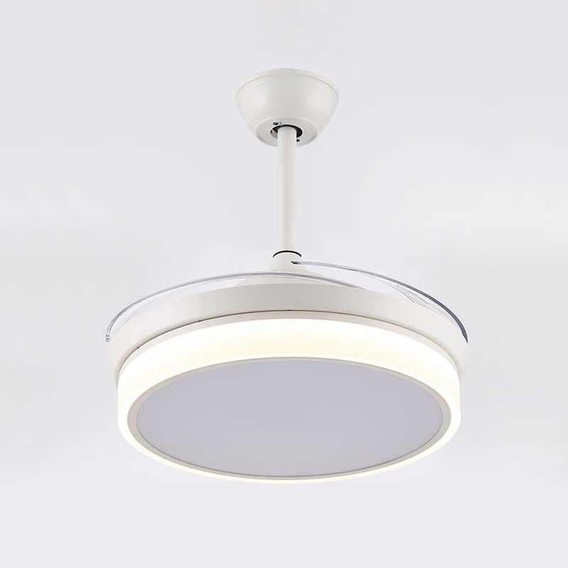 Acrylic White Pendant Fan Light Round 48" W LED Minimalist Semi Flush Mount Ceiling Fixture for Living Room, 8 Clear Blades