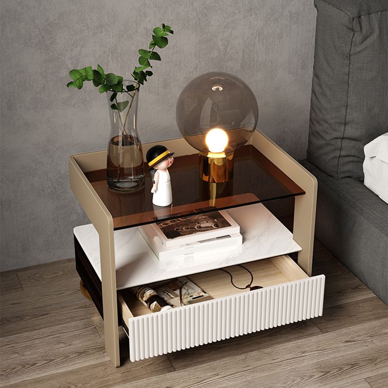 18.89" Tall 1 - Drawer Nightstand Modern Glass Nightstand with Open Storage