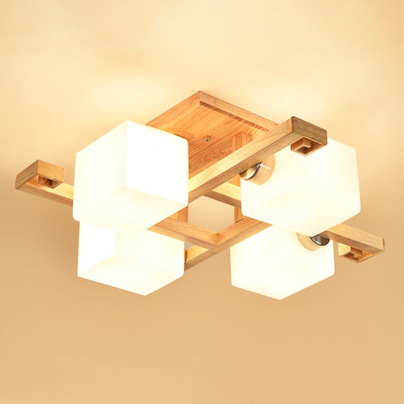 Moder Natural de madera natural Semi Flush Mount Lighture Rectangle Glass Shade Semi Flush para sala de estar