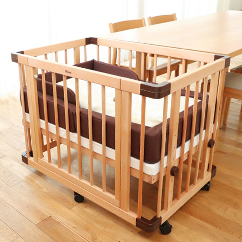 Baby Crib with Adjustable Height Convertible Nursery Bed with Guardrail