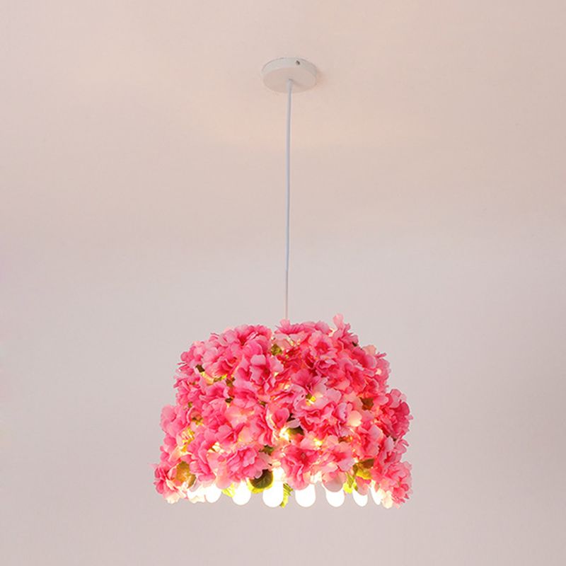 Metal Pink Drop Lamp Flower 1 Head Industrial LED Down Lighting Pendant for Restaurant