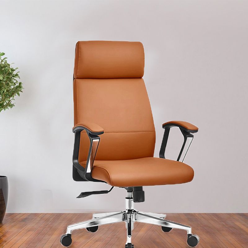 Modern Fixed Arms Office Chair Leather Tilt Mechanism No Distressing Desk Chair