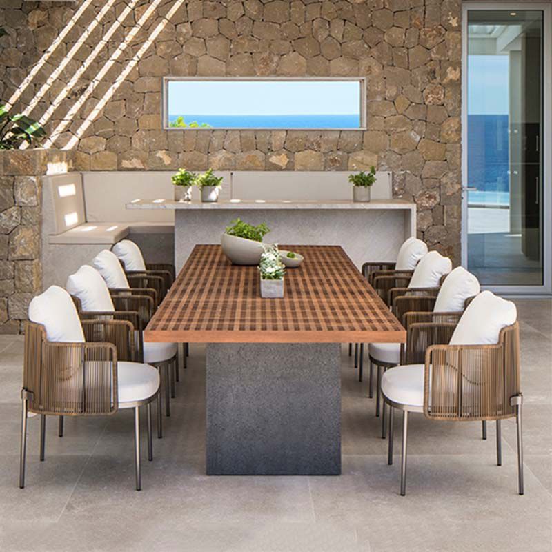 Solid Wood Patio Table Contemporary Patio Table with Metal Base