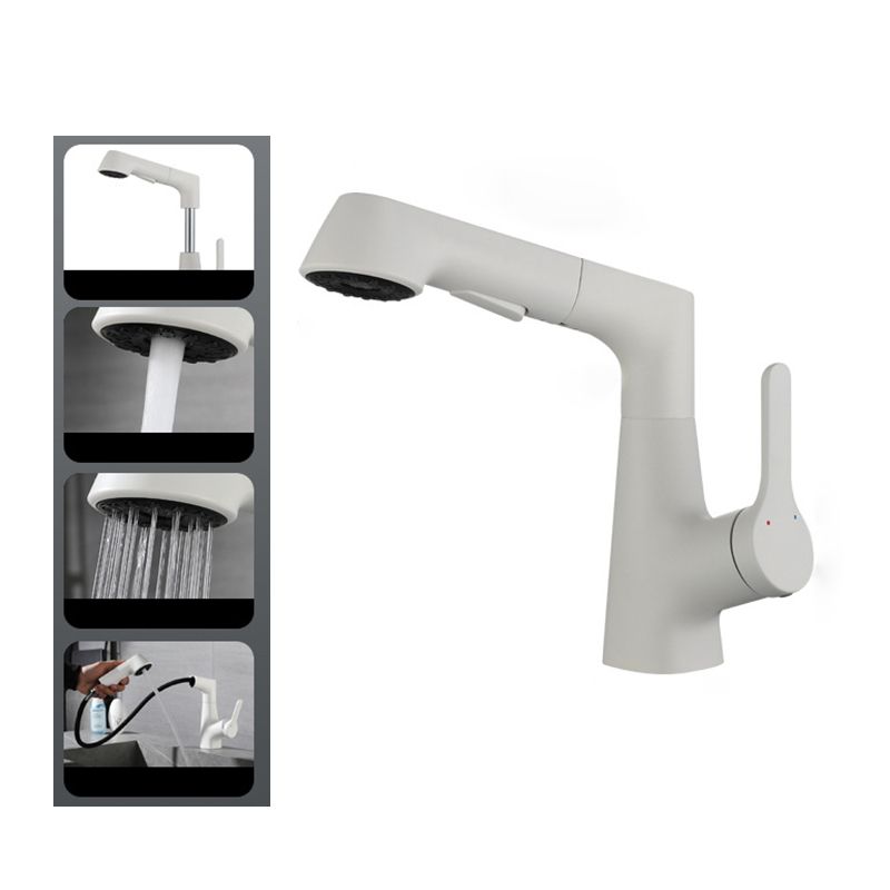 White Pull-out Bathroom Sink Faucet Hot and Cold Water Adjustable Hand Held Faucet