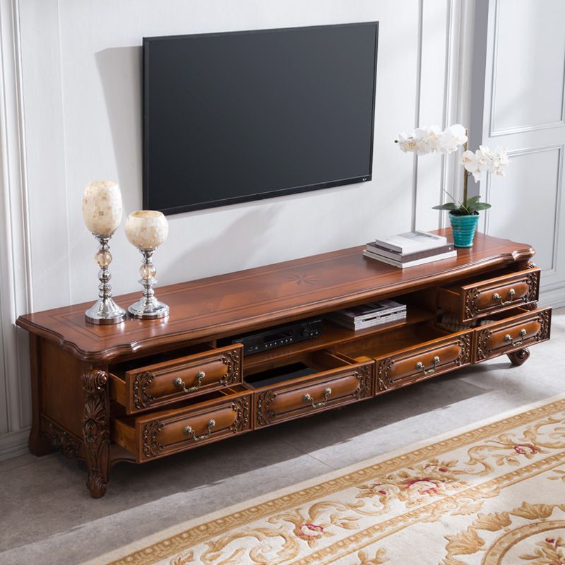 Traditional Rubber Wood TV Console Open Storage TV Media Stand for Living Room