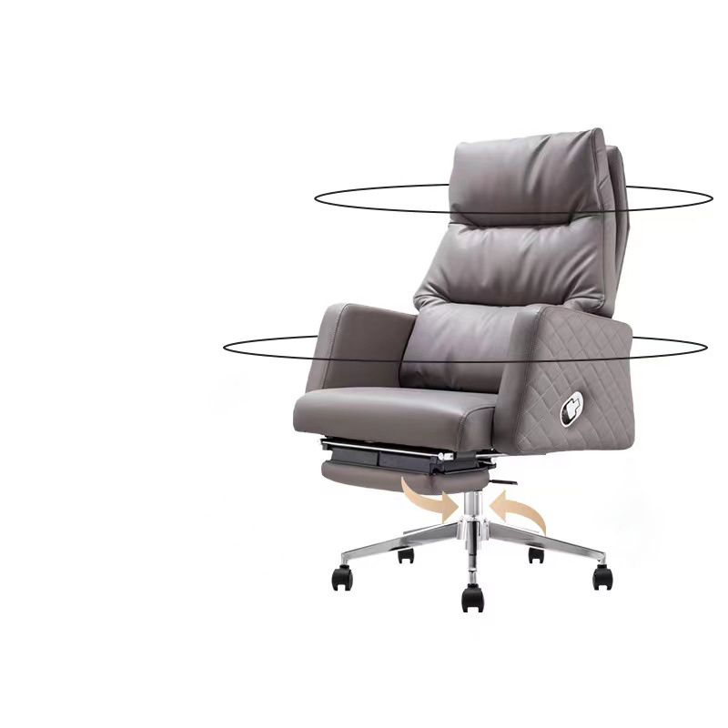 Gray Leather Managers Chair Contemporary Padded Arms Swivel Office Chair