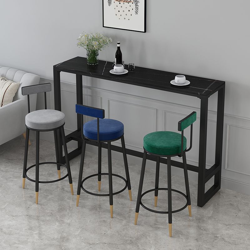 Polished Finish Glam Stone Top Bar Table Rectangle Bistro Table with Trestle