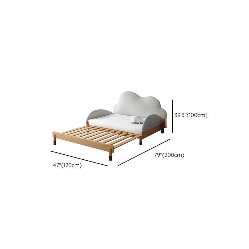 Solid Wood Bed Frame with Headboard, Scandinavian Upholstered Bed in White