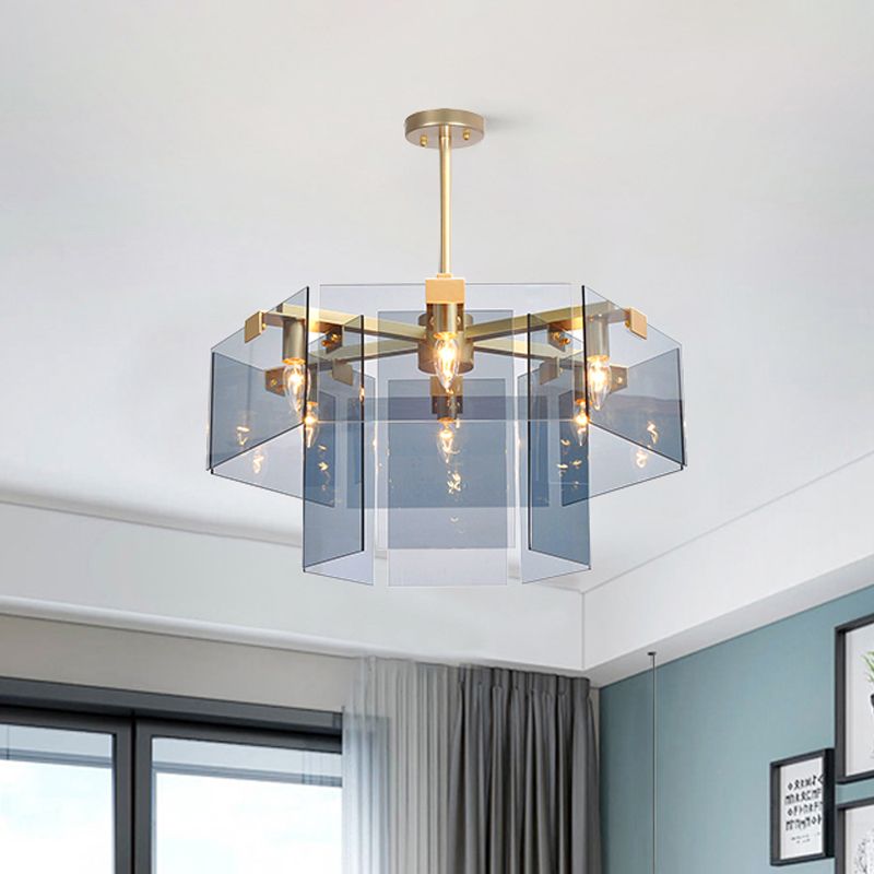 Modern 6/8 Lights Chandelier Pendant with Clear Acrylic Panel Shade Brown/Amber/Smoke Grey Geometric Ceiling Lamp