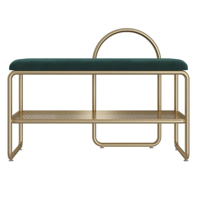 Glam Style Entryway Bench Cushioned Metal Seating Bench with Shelves