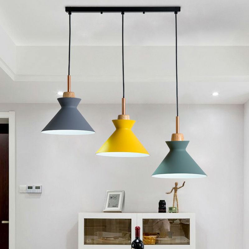 Macaron 3-Light Pendant Lamp Black Geometric Multi Ceiling Light with Metal Shade for Restaurant