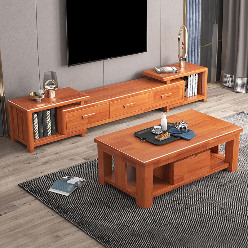 Traditional TV Media Stand with Drawers Rubberwood TV Stand Console