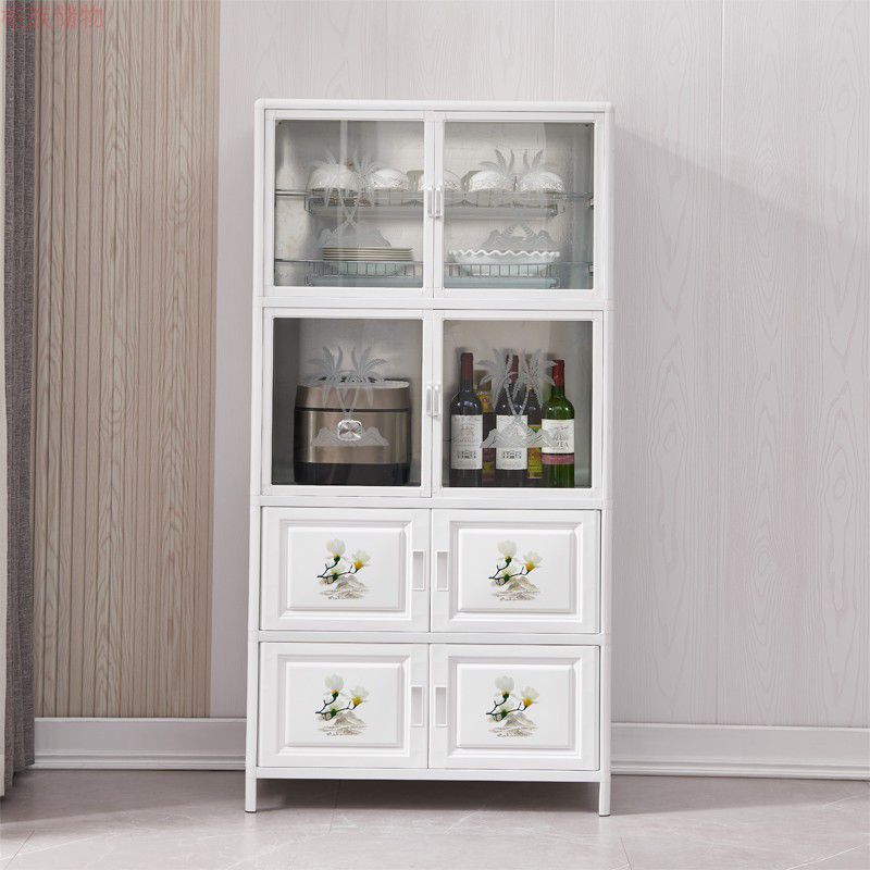 Metal Kitchen Open Storage Buffet Sideboard White Glass Doors Side Board