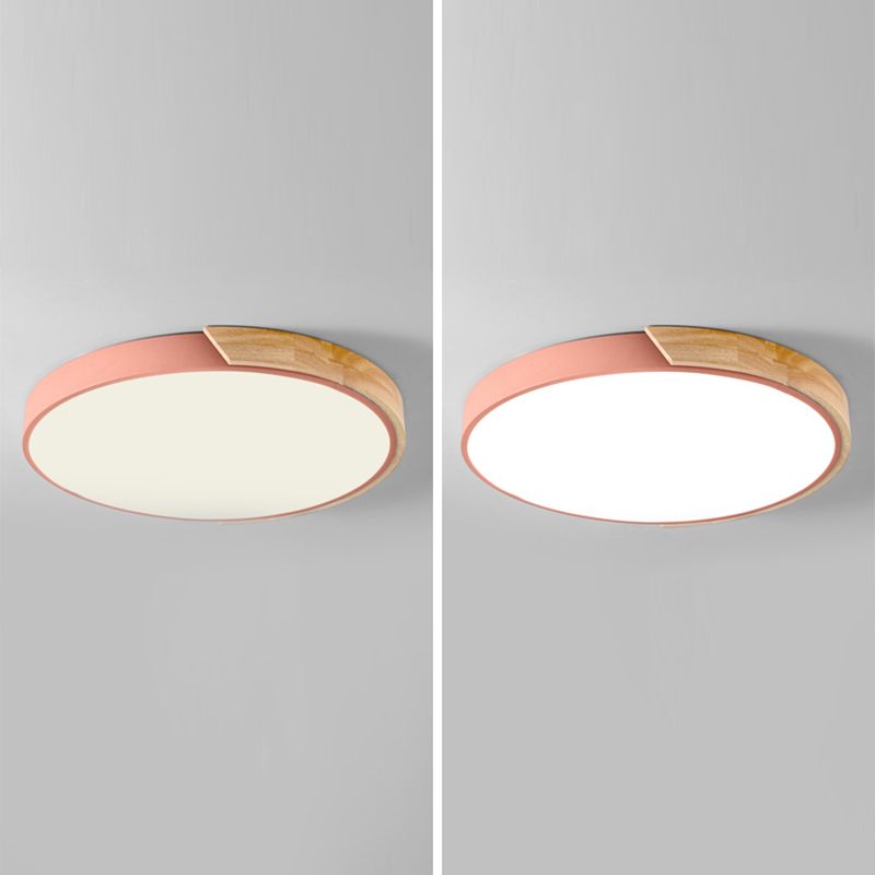 Nordic Round Ceiling Light Wood Colorful LED Flush Mount Light for Living Room