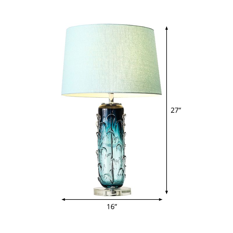 Fabric Tapered Drum Task Light Modernist 1 Head Blue Reading Lamp with Crystal Base