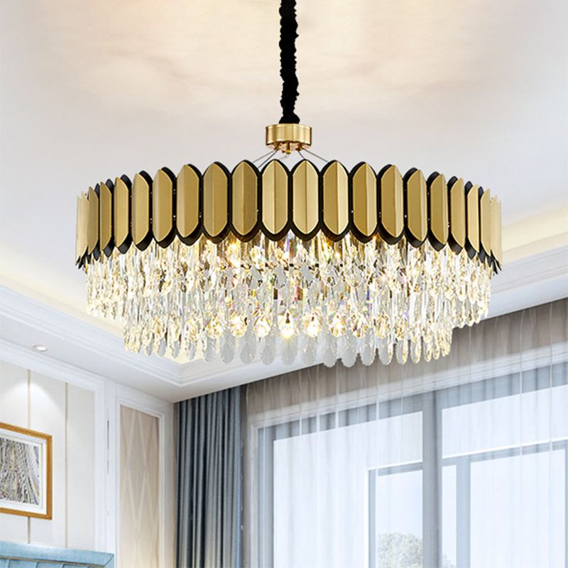 Gold 18"/23.5" Wide LED Pendant Lighting Contemporary Clear Crystal Drops Round Ceiling Chandelier