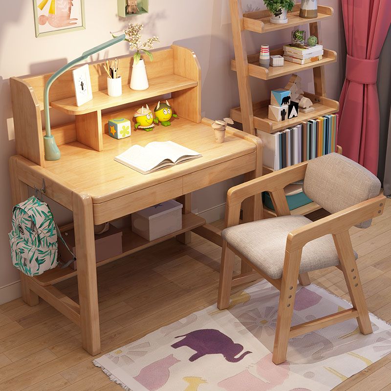 Contemporary Study Desk with Storage Shelves and 2 Drawers in Solid Wood