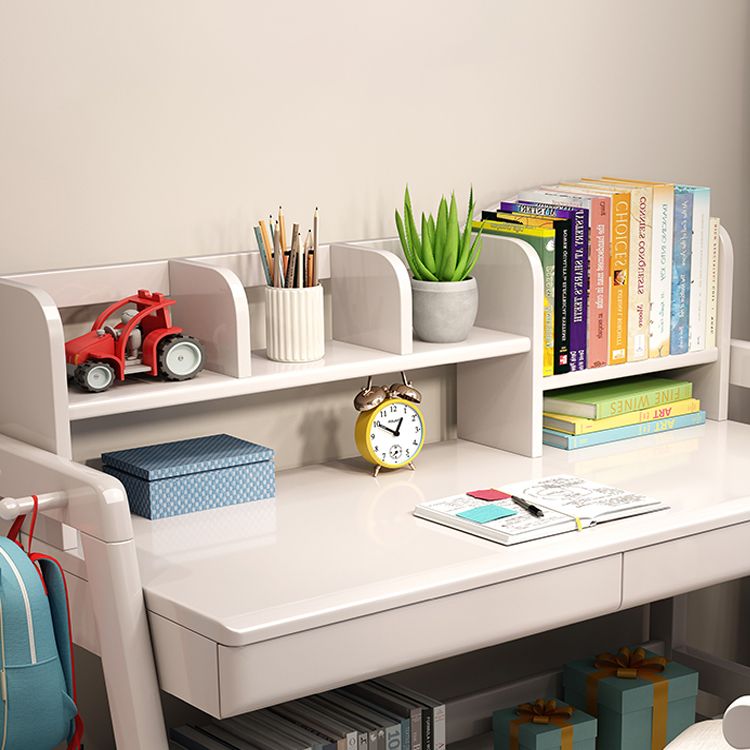 Adjustable Study Desk Rubber Wood Children's Desk with Storage Shelves