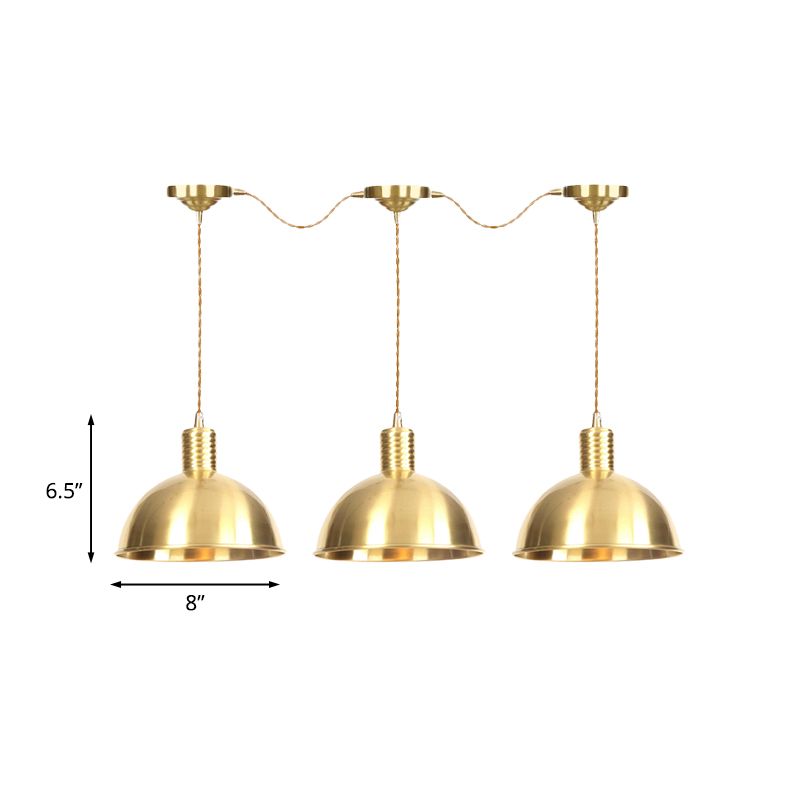 3/5/7-Light Tandem Multi Hanging Light Fixture Industrial Restaurant Pendant Lamp with Dome Metal Shade in Gold