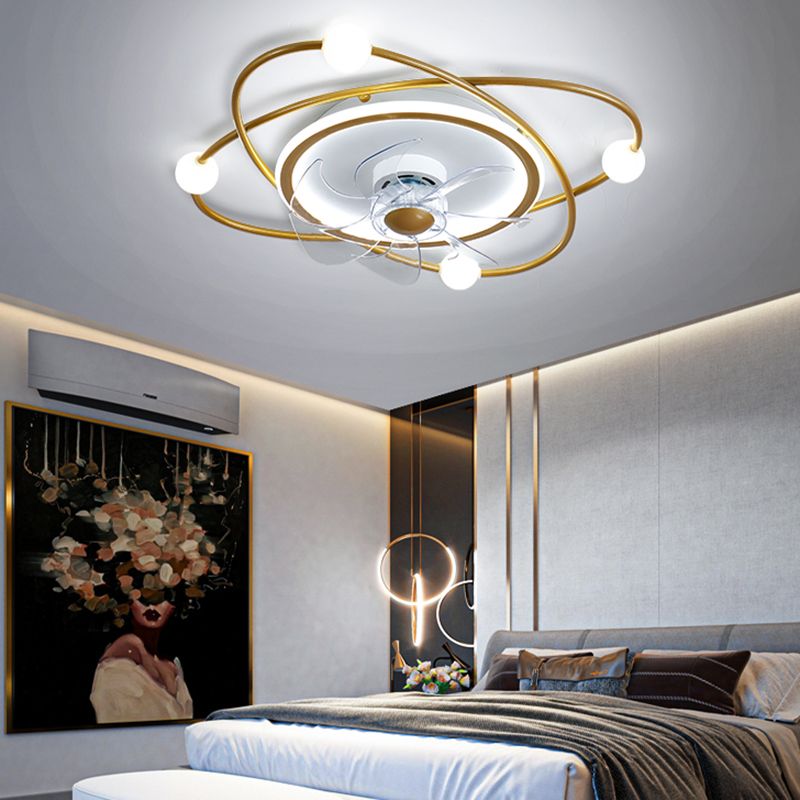 Nordic Style Iron Ceiling Fan Lamp Stepless Adjustment LED Ceiling Fan Light for Bedroom