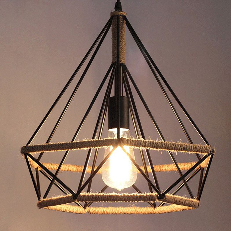 Retro Industrial Style Diamond Twine Chandelier Wrought Iron Dining Room