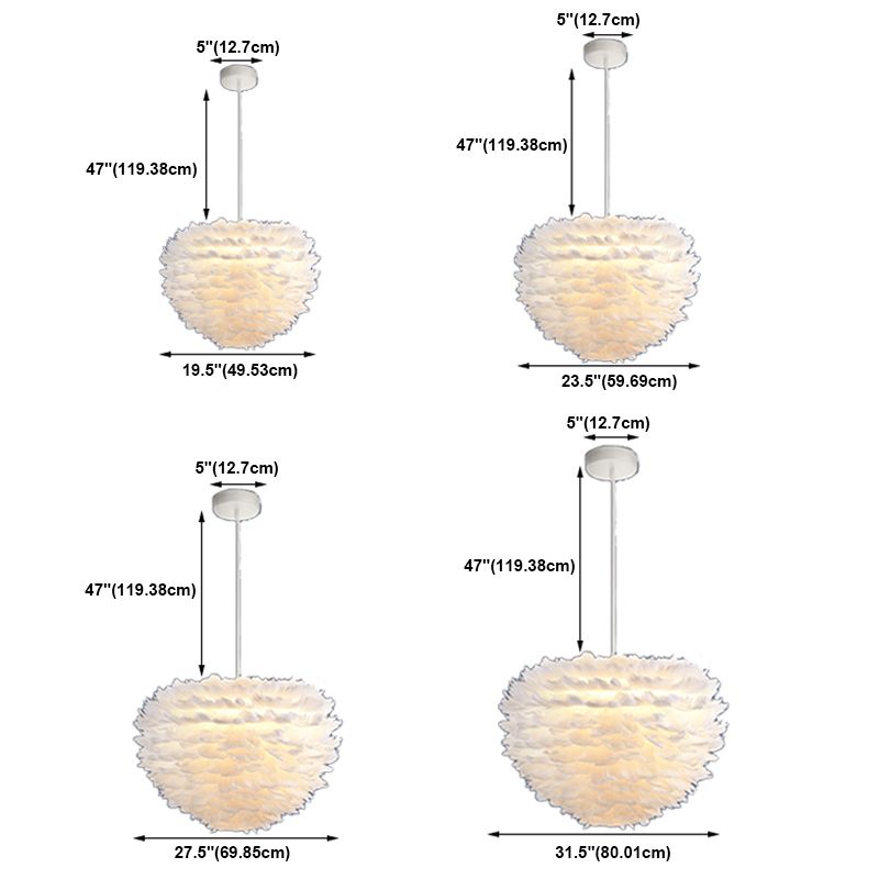Luminaires de lustre Globe Chandelier Lampe à lustre blanche multiples moderne avec nuance de plumes