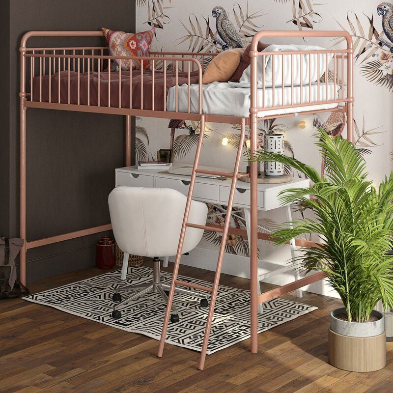 Contemporary Metal High Loft Slat Tall Toddler House Bed with Guardrail