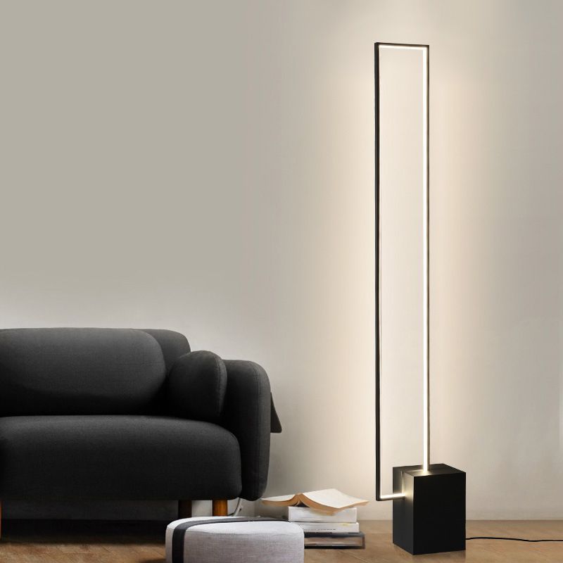 Minimalist Rectangular Standing Light Metallic Living Room LED Floor Light in Black