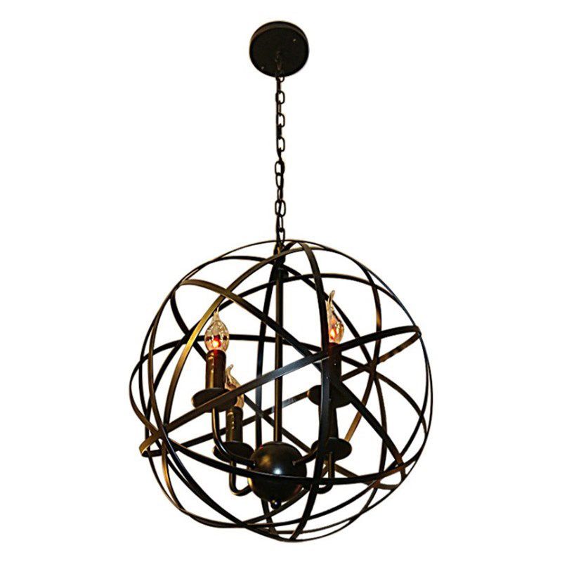 Industrial Orb Single Pendant Light Strap Globe Metal Cage Shade Hanging Lamp for Living Room