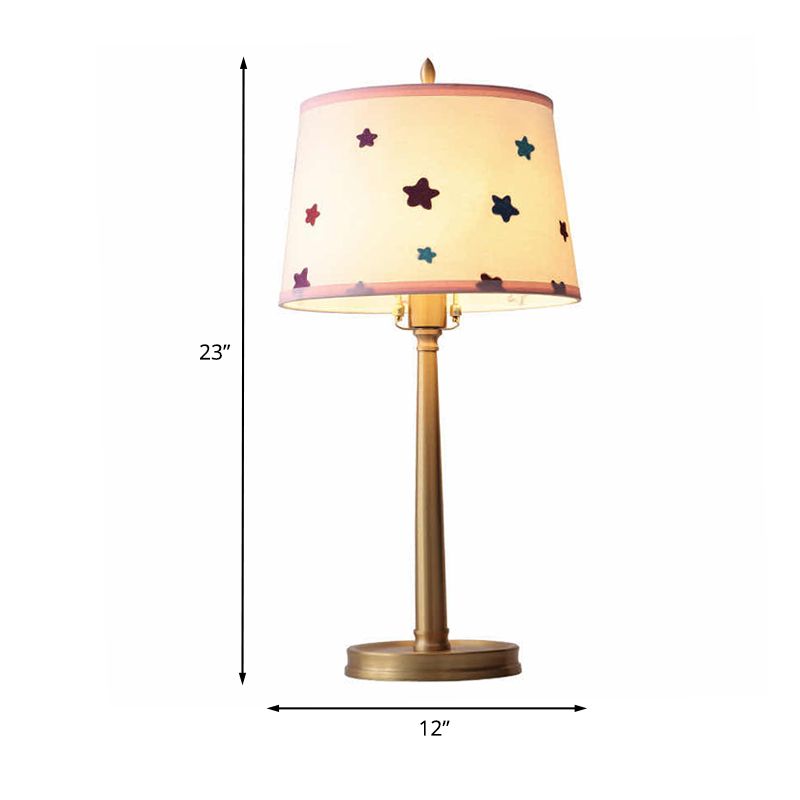 Modern Drum Fabric Table Lamp 1 Light Nightstand Lighting in Brass with Pentagram Pattern