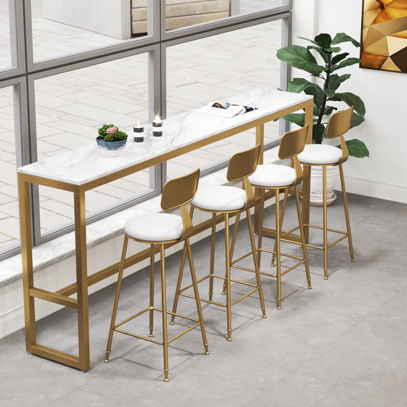 Artificial Marble Top Rectangle Bar Table Luxurious Bistro Table with Trestle Base in Gold