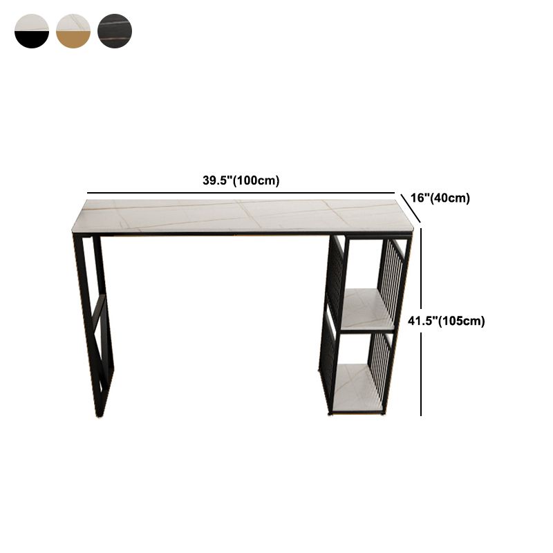 Glam Living Room Bar Height Table Storage Stone and Metal Bar Height Pub Table