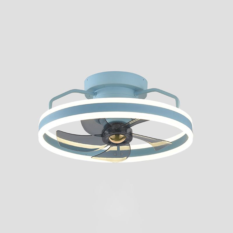 Metal Round Shape Ceiling Fans Light Modern 1-Light Flush Mount Ceiling Fan Light