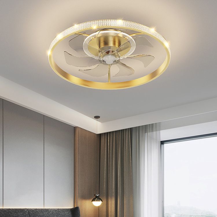 Circular Bedroom Ceiling Fan Light Modern Metal LED Flush Mount Ceiling Lamp