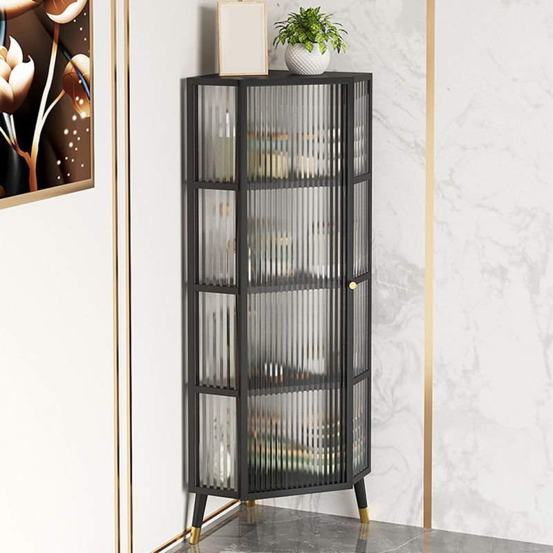 Industrial Corner Unit Curio Cabinet Metal Glass Doors Display Cabinet for Bedroom