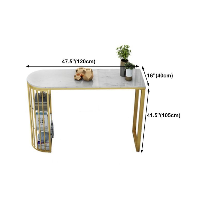 Glam Gold Iron Bistro Table Stone Top Indoor Bar Dining Table with Shelf