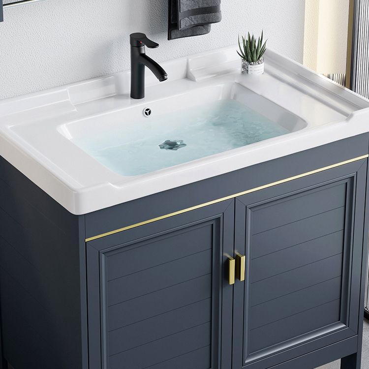 Blue Bath Vanity Freestanding Rectangular 2 Doors Single Sink Metal Frame Bathroom Vanity