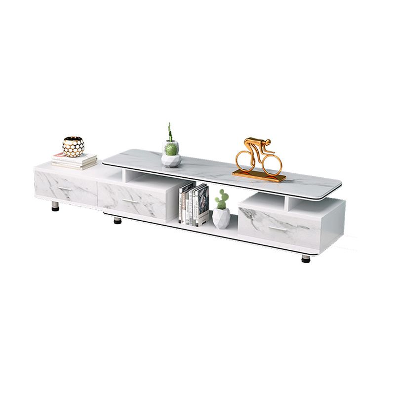 Modern Engineered Wood TV Stand White TV Cabinet with Drawers and Sliding Storage